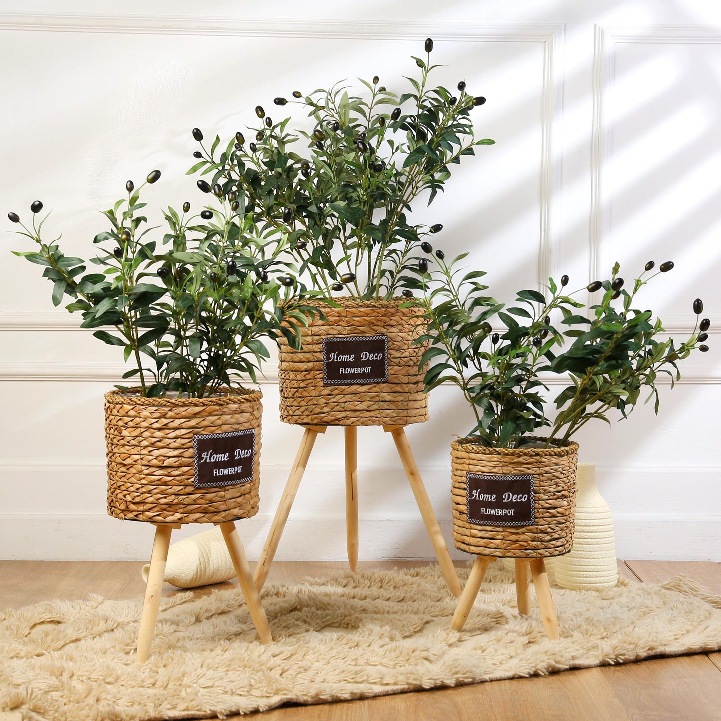 rattan standing planter